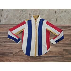 1960s Union Made Womens Shirt, Collared Button up, Striped Sz M-L?